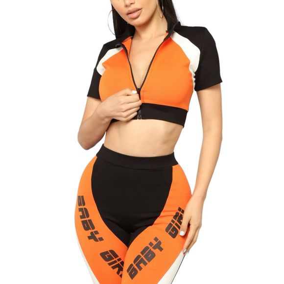 Fashion Nova NWT Girls Win Colorblock 2 Pc Set Shorts & Crop Top Black Orange S - Picture 5 of 10
